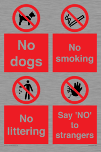 Playground Sign - No dogs, No smoking, No littering, Say 'NO' to strangers